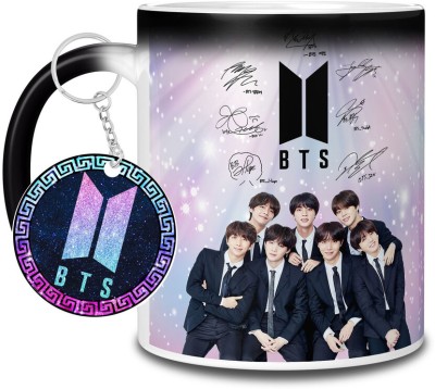 TrendoPrint BTS Printed Magic & Keychain For Girls Boys Friends & Loved Ones-MMCK06 Ceramic Coffee Mug(350 ml, Pack of 2)