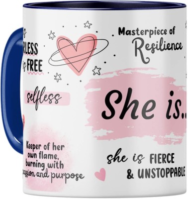 YuBingo Passionate Woman Gift - Dark Blue Inner & Handle, She Is Fearless Ceramic Coffee Mug(310 ml)