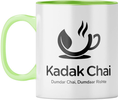 YuBingo Tea Lover's - Kadak and Dumdaar Rishte, Light Green Inner & Handle Ceramic Coffee Mug(310 ml)