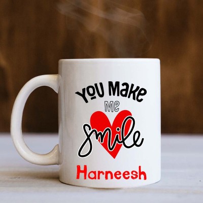 badri creations You Make Me Smile Harneesh White Ceramic Coffee Mug(350 ml)