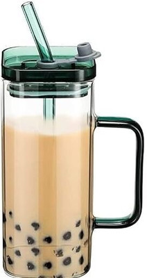 GOOD TO GREAT CREATION Glass Tumbler with Silicone Straw and Lid 400ml 1pc Glass Coffee Mug(350 ml)