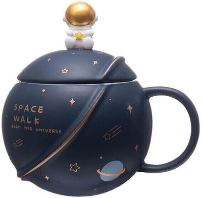 Smartlook Creative Astronaut Theme Ceramic with Lid & Spoon Ceramic Coffee Mug(500 ml)