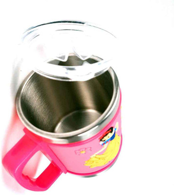 Uniqueation Kids Cartoon Print Soft Rubber, Milk Drinking Stainless Steel Coffee Mug(350 ml)