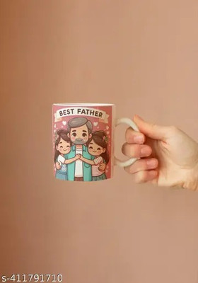 Manorath Best Farther White Printed Ceramic Coffee mug Ceramic Coffee Mug(345 ml)