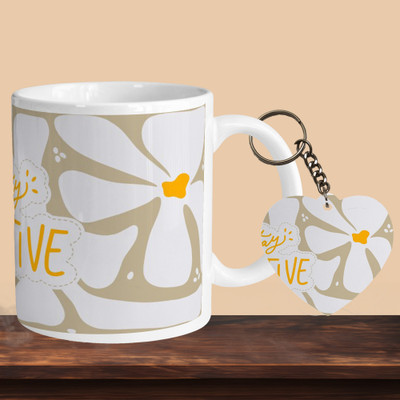 VM MALL 101_Stay Positive R-H Ceramic Coffee Mug(330 ml, Pack of 2)