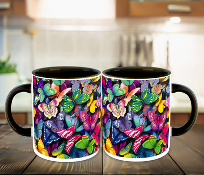 FLEXERSTYLE NEW2025-Butterfly Lover Printed Black Coffee With Coaster-D5 Ceramic Coffee Mug(325 ml)