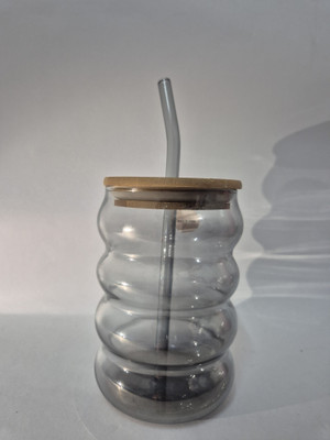 shivalaya Stylish Glass Tumbler with Bamboo Lid & Straw | Borosilicate Glass | 450ml Glass Mason Jar(450 ml)