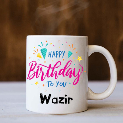 badri creations Happy Birthday Wazir White Coffee Ceramic Coffee Mug(350 ml)