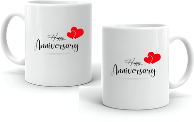 LoveGift Happy Anniversary Coffee mug Gift Set Ceramic Coffee Mug(350 ml, Pack of 2)
