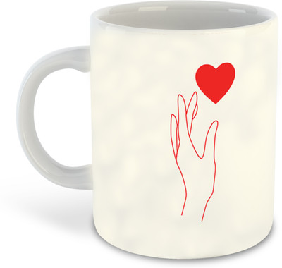 whats your kick Finger Heart Printed White Coffee - D37 Ceramic Coffee Mug(325 ml)