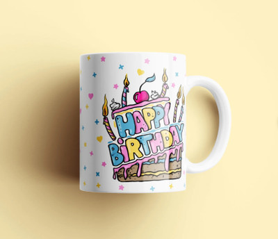 The lyra Happy Birthday Printed Ceramic Coffee, Birthday Gifting Cup, Gifting Ceramic Coffee Mug(350 ml)