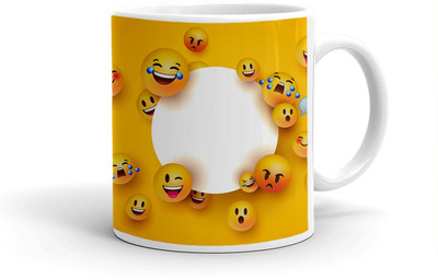 Clapcart Yellow Emoji Designer Printed Ceramic Coffee Mug(325 ml)