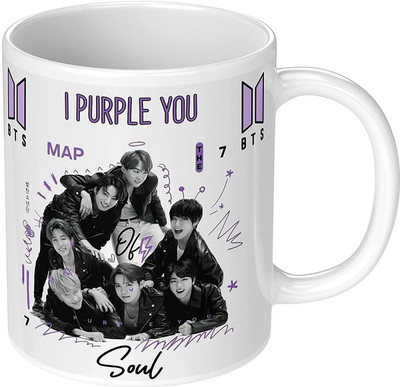 Soulfox BTS I PURPLE YOU White Ceramic Coffee (350 Ml)Best Gift for BTS Lovers Ceramic Coffee Mug(350 ml)