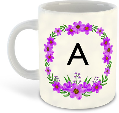Daddy dream NEW-ANameAlphabetFloral-1864 Ceramic Coffee Mug(325 ml, Pack of 3)