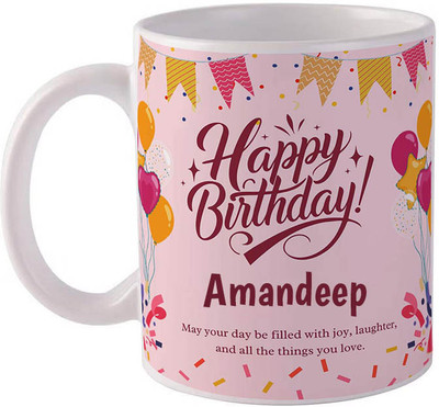 GIFTUATION Happy birthday Amandeep / Gift for birth anniversary Ceramic Coffee Mug(325 ml)