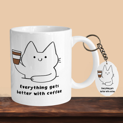 VM SHOPPING MALL Everything Gets Bettwer With Coffee R-O Ceramic Coffee Mug(330 ml, Pack of 2)
