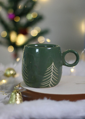GleamSun Christmas Tree Cuddle- Green Ceramic Coffee Mug(250 ml)