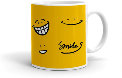 Clapcart Yellow Smile Designer Printed Ceramic Coffee Mug(325 ml)