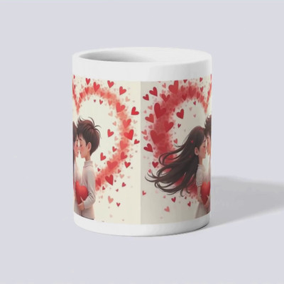 makekart Romantic Couple Embrace Heart Coffee Ceramic Coffee Mug(325 ml)
