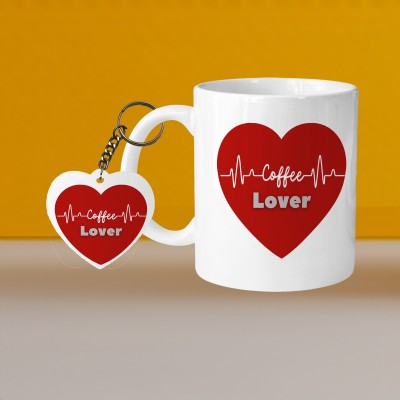 VM SHOPPING MALL Perfect for Coffee and Tea - With Keychain VM Coffee Lover L H Ceramic Coffee Mug(330 ml, Pack of 2)
