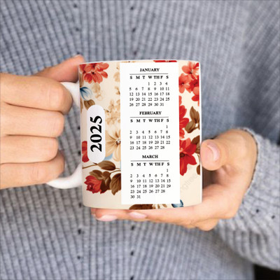 Print Ginnie 2025 Calendar New Year Wrap Sublimation Design Coffee Cup For Corporate Gift Ceramic Coffee Mug(350 ml)