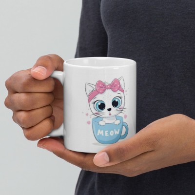 Dr Farfar Meow Cute kitty in the Cup 832 Gift Item for Girls Kids Ceramic Coffee Mug(350 ml)