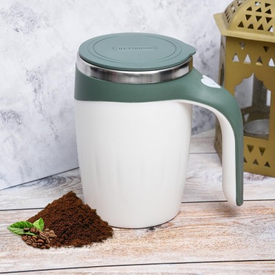 HOMESTIC Stainless Steel Magnetic Stirring Coffee|Battery Operated|380 ML|Green Stainless Steel Coffee Mug(380 ml)