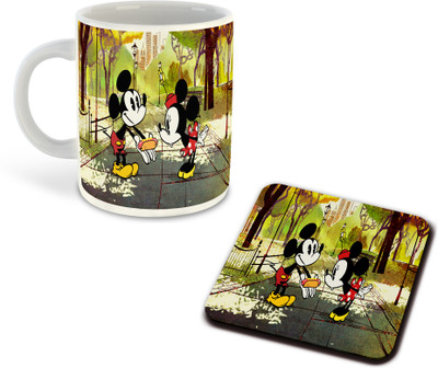 whats your kick Mickey Mouse Printed White Coffee With Coaster - D11 Ceramic Coffee Mug(325 ml)