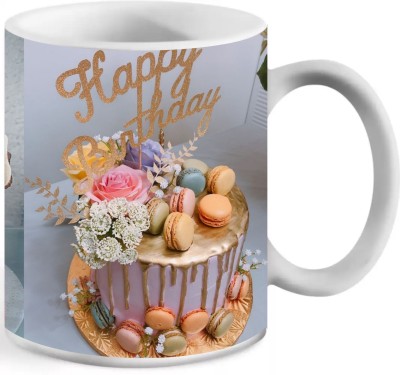 Riyanshi Enterprises Happy Birthday Print Ceramic Coffee (330 ml) Ceramic Coffee Mug(330 ml)