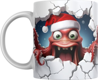 Srirudh 3D Santa Octopus Festivity Coffee Cup for Xmas Joy - Ceramic Coffee Mug(350 ml)