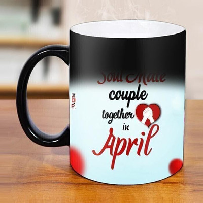 SaltyArt Gift for Magical, Soul Mate Couple Together in April Quoted Printed Ceramic Ceramic Coffee Mug(325 ml)