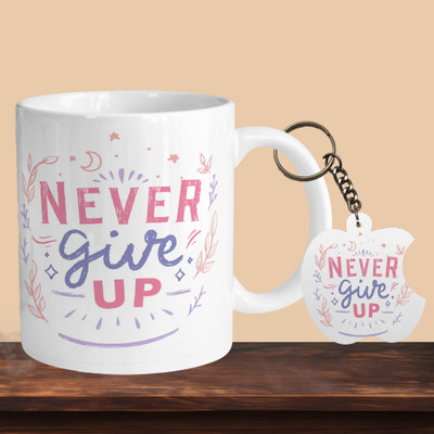 VM MALL 101_Never Give Up R-A Ceramic Coffee Mug(330 ml, Pack of 2)