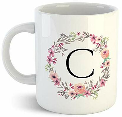 Shieldsmore C Floral Alphabet Coffee ceramic mug Ceramic Coffee Mug(325 ml)