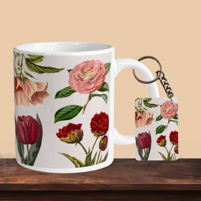 VMSHOPPINGMART 101_VM Big Flower Full R-R Ceramic Coffee Mug(332 ml, Pack of 2)