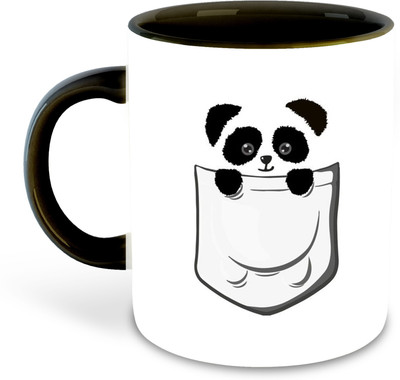 FLEXERSTYLE NEW2025-Panda theme Printed Black Ceramic Coffee Cup & - D17 Ceramic Coffee Mug(325 ml)