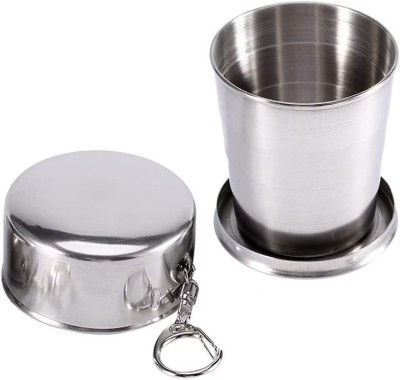 thriftkart Stainless Steel Folding Glass Travel Camping Collapsible Shot Glass (150 ML) Stainless Steel Coffee Mug(150 ml)