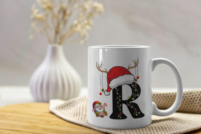 V Kraft Christmas Alphabet coffee mug, Gift for Anyone On Xmas & New Year Theme R Ceramic Coffee Mug(330 ml)