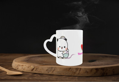 soanstar Cute Buggu & Duddu Printed Ceramic Heart Handle Ceramic Coffee Mug(325 ml)