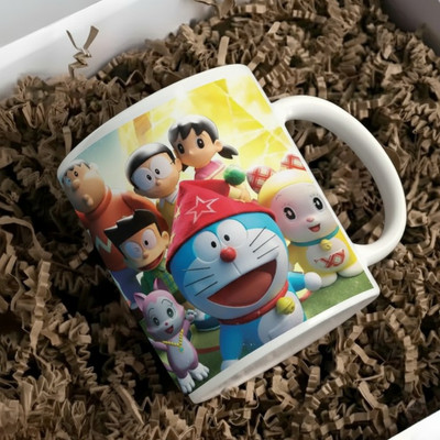 AVISTRA Doraemon Full Team Special gift for Child or Kids on Birthday/ Diwali Ceramic Coffee Mug(330 ml)