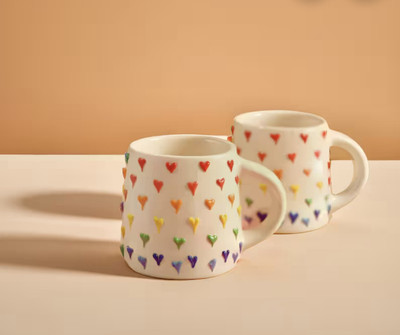 raishssa Multicoloured Heart Coffees | sET OF 2 . Ceramic Coffee Mug(240 ml, Pack of 2)