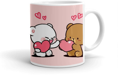 Clapcart Taddy Couple Heart Designer Printed Ceramic Coffee Mug(325 ml)