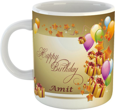 NEWADN Happy Birthday Amit Coffee , Amit Ceramic Coffee Mug(330 ml)