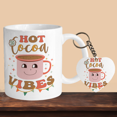 VM SHOPPING MALL Hot Cocoa Vibes R-H Ceramic Coffee Mug(330 ml, Pack of 2)