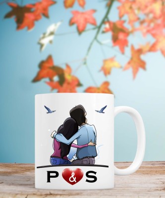 badri creations Couple Name P & S White Coffee Ceramic Coffee Mug(350 ml)