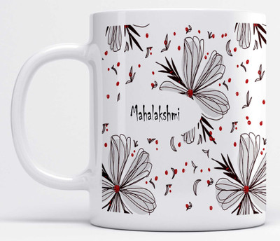 LOROFY Name Mahalakshmi Printed Flower Forest Design Ceramic Coffee Mug(350 ml)
