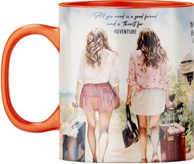 YuBingo Travel Memories - Orange Inner & Handle, Friendship Day Gift Ceramic Coffee Mug(310 ml)