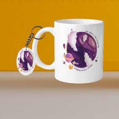 VM MALL 101_Perfect for Coffee and Tea - With Keychain VM Space L O Ceramic Coffee Mug(331 ml, Pack of 2)