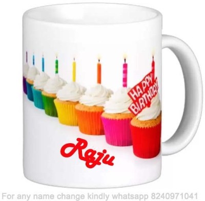 GNS Happy Birthday Gift for Raju Cake theme Message 022 Ceramic Coffee Mug(325 ml)