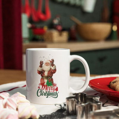 Zipcartz Printed Ceramic White Coffee Cup - Best Merry Christmas Gift Idea Ceramic Coffee Mug(300 ml)