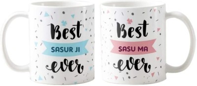 ADRON 2 Pcs Best Sasur Ji And Sasu Ma Ever Printed Coffee Coffee Ceramic Coffee Mug(350 ml, Pack of 2)